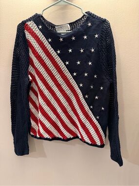 Norton Studio Vintage American Flag Sweater Navy Red White Stars Stripes Large